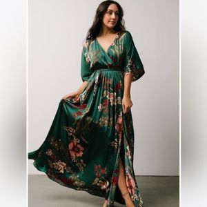 Baltic Born Green Floral Adrianna Kimono Maxi Dress